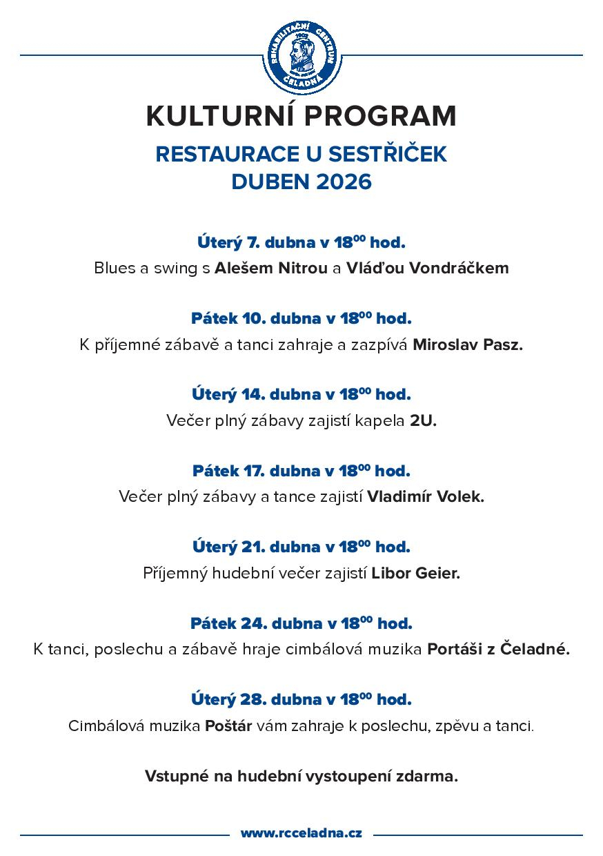 Kulturní program restaurace U Sestřiček