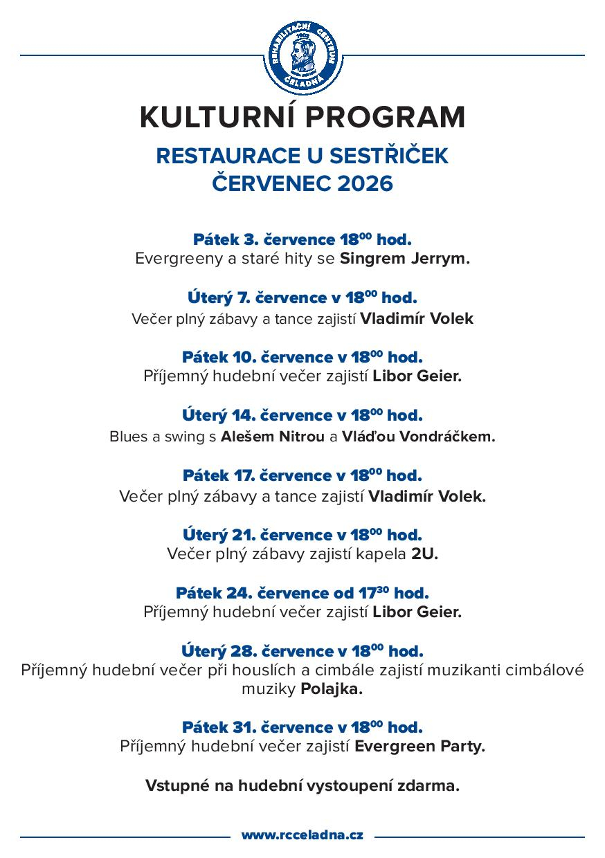 Kulturní program restaurace U Sestřiček