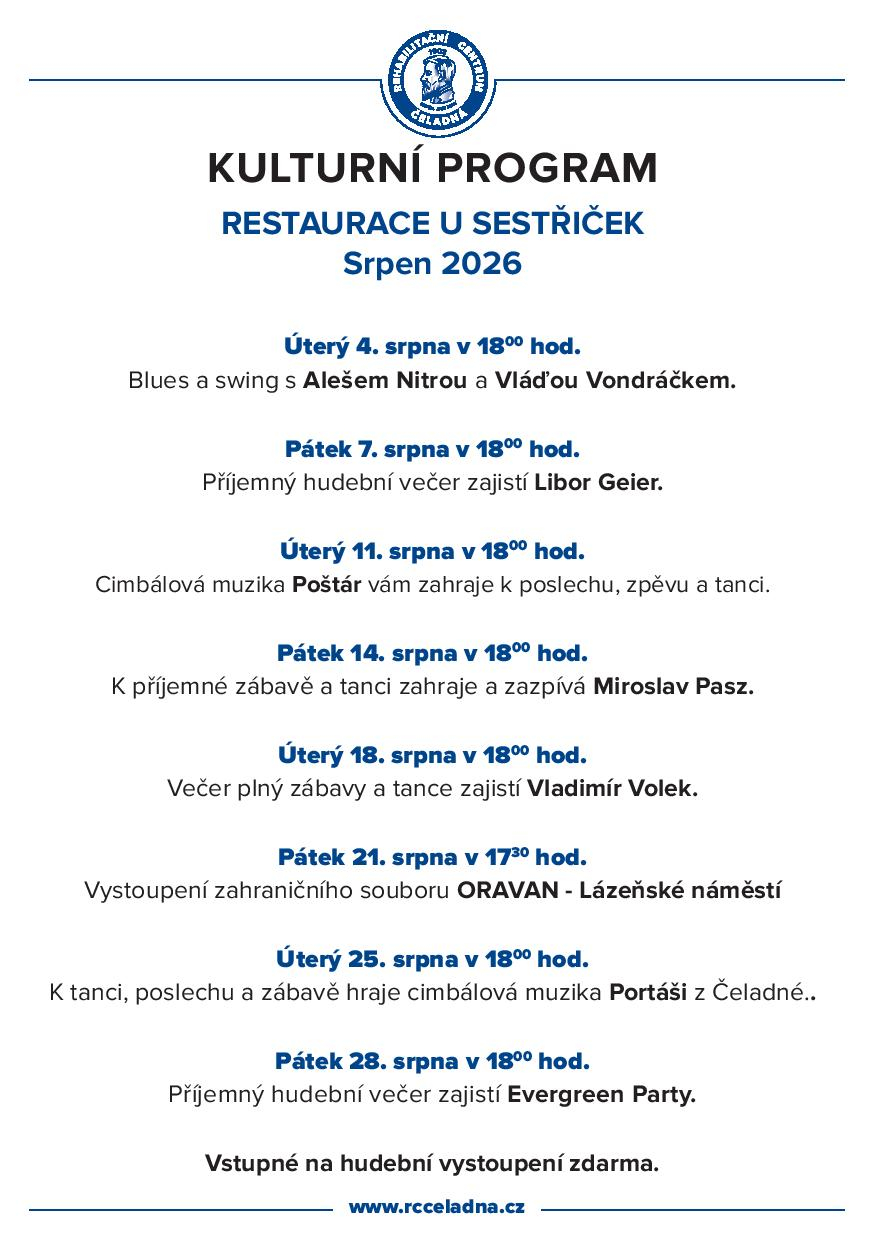 Kulturní program restaurace U Sestřiček