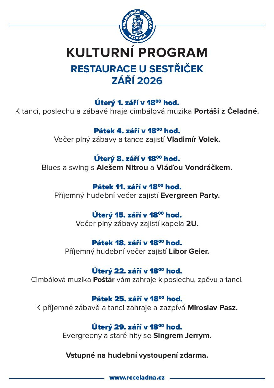 Kulturní program restaurace U Sestřiček