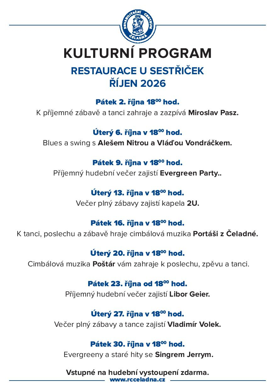 Kulturní program restaurace U Sestřiček