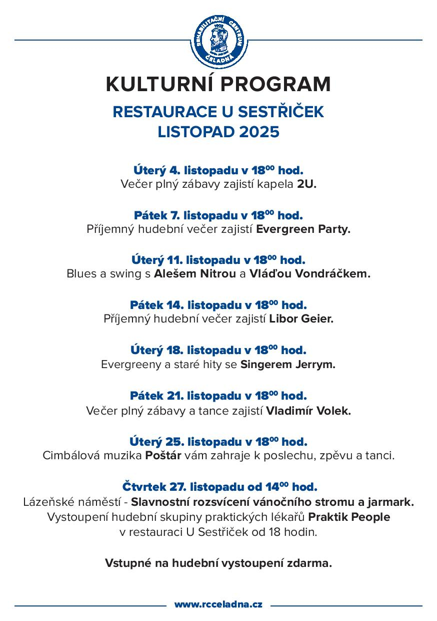 Kulturní program restaurace U Sestřiček