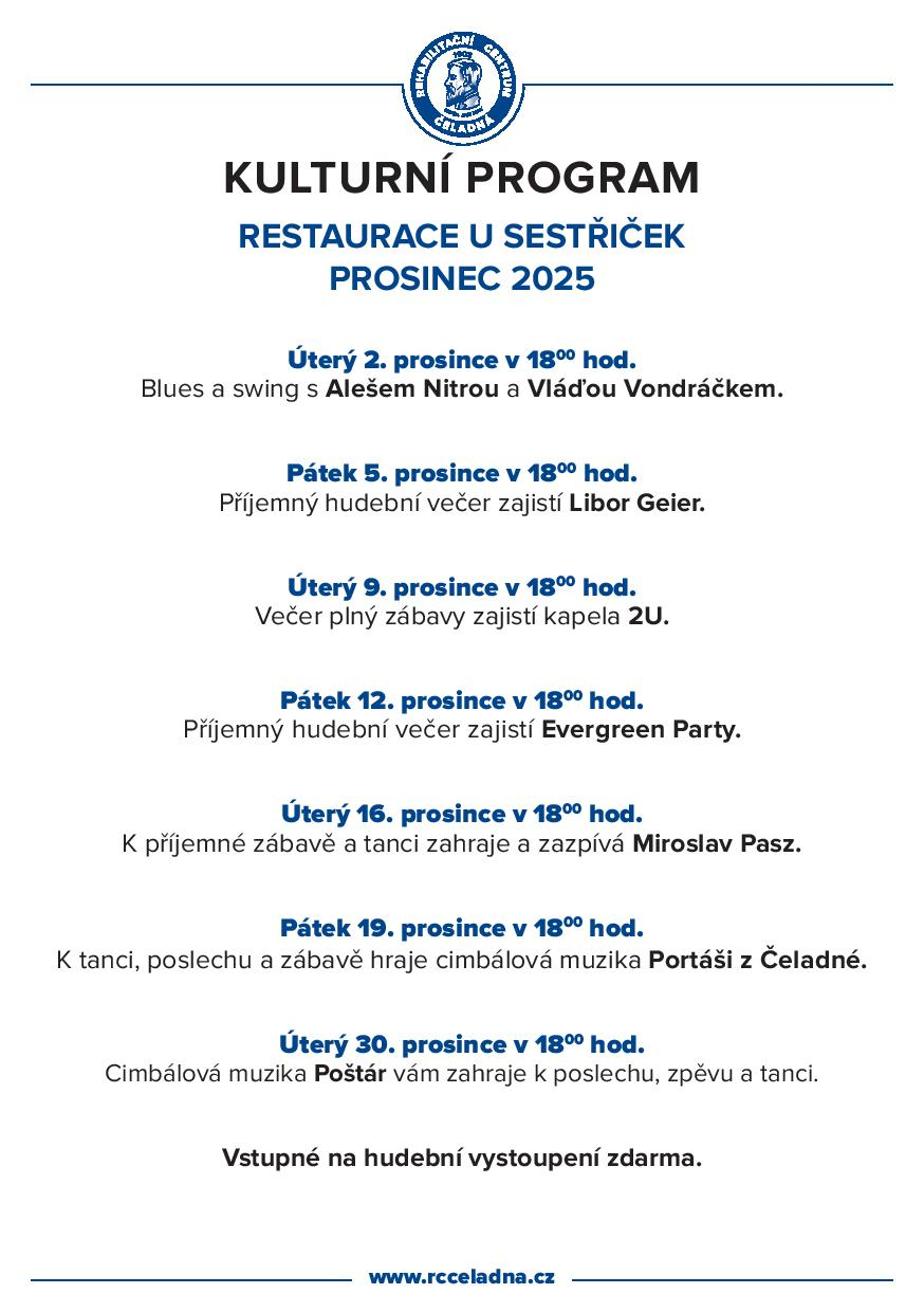 Kulturní program restaurace U Sestřiček