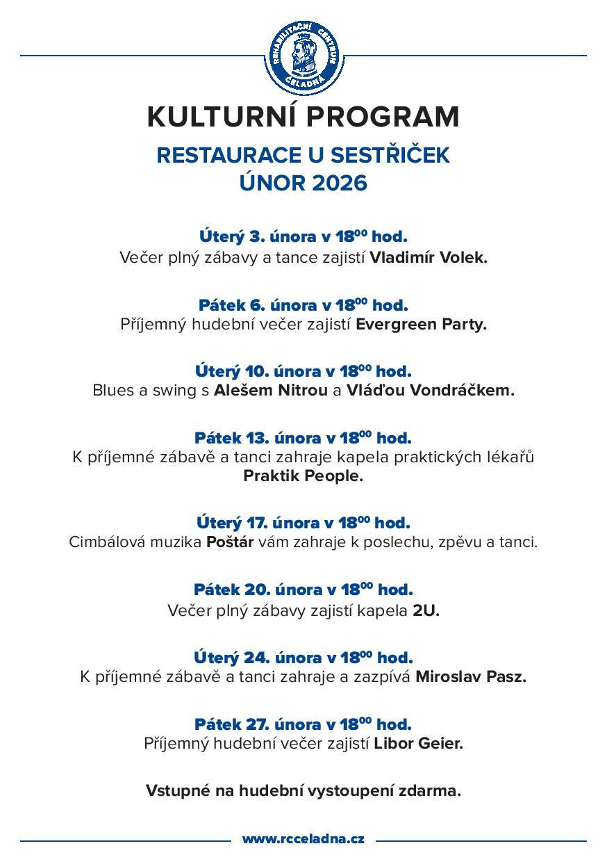 Kulturní program restaurace U Sestřiček